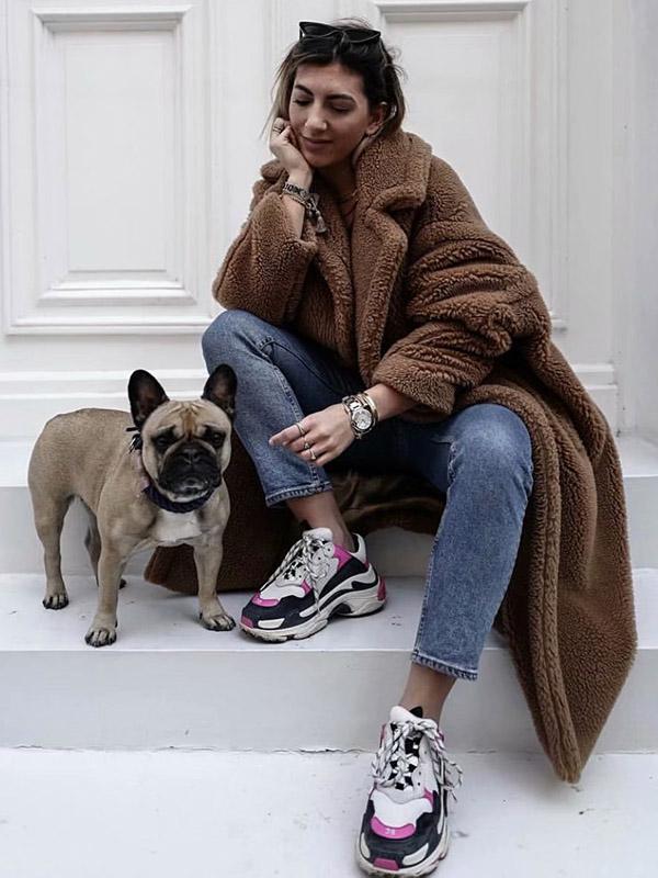 Loose Solid Lapel Fuzzy Coat