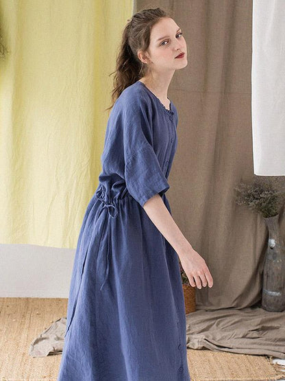 2019 Summer New Vintage Loose Solid Long Dress