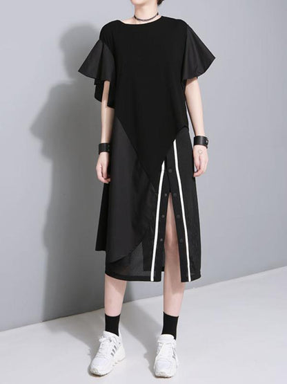 Oversize Asymmetric Falbala Split-joint T-Shirt