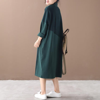 Buykud Irregular Stitching Casual Turtleneck Loose Dress
