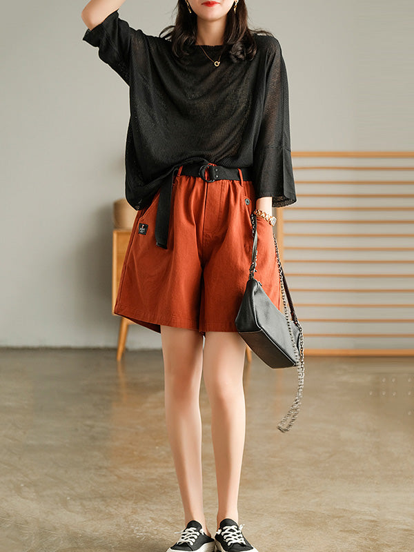 Casual Solid Round-Neck Knitting T-Shirts Tops