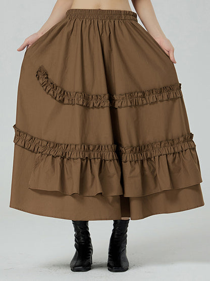 Casual Ruffled Loose Solid Color Skirts
