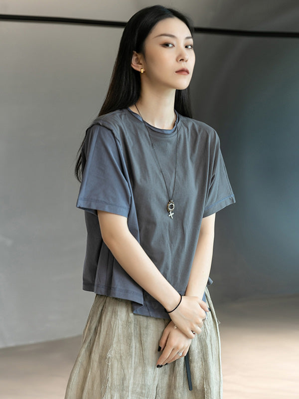 Original Split-Joint Split-Back Asymmetric Round-Neck T-Shirt