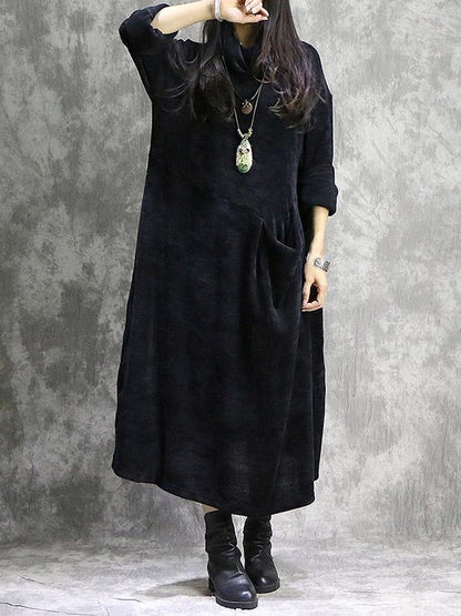 Loose Vintage Split-joint With-pockets Long Dress