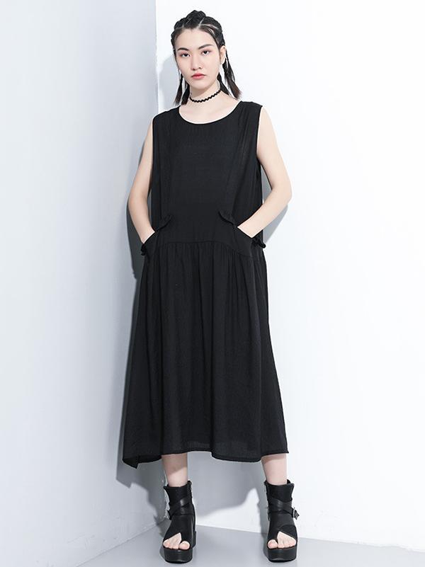 Original Solid Irregularity Sleeveless Dress