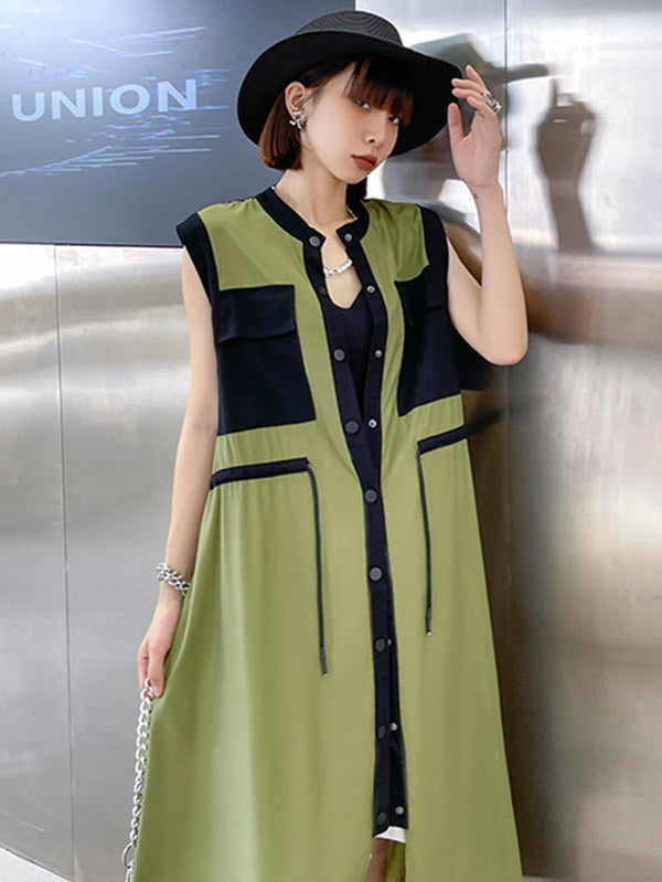 Original Sleeveless Drawstring H-Line Midi Dress