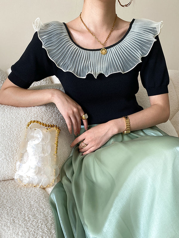 Original Chic Falbala Mesh Split-Joint T-Shirt Top