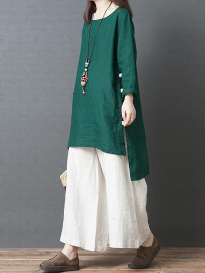 Solid Split-joint Round-neck Short Shirt Dress