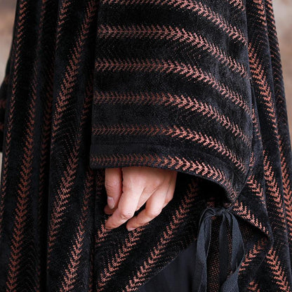 Buykud Loose Split Hem Bat Sleeve Casual Stripe Dress