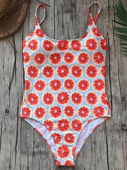 Orange Printed Spaghetti Strap One-piece Swimsuit