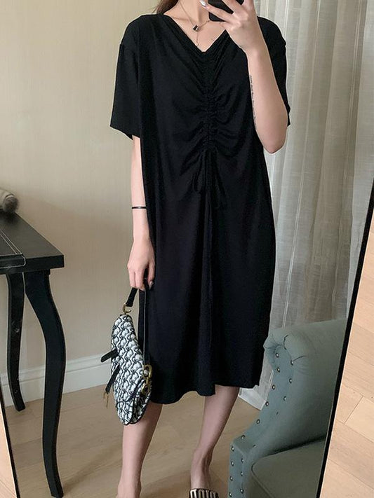 Elegant Drawstring Midi Dress