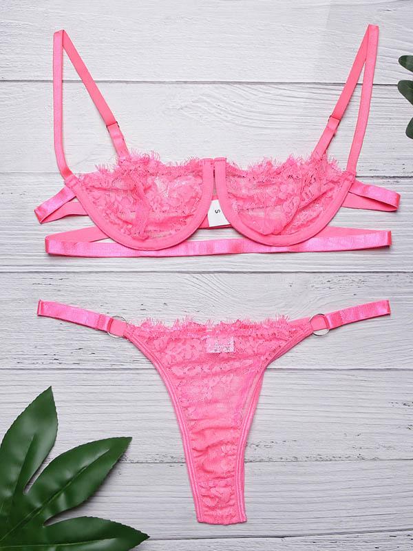 Eyelash Lace Underwired Split Sexy Lingerie