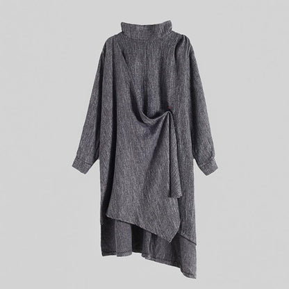 Buykud Pure Color Turtleneck Irregular Casual Dress