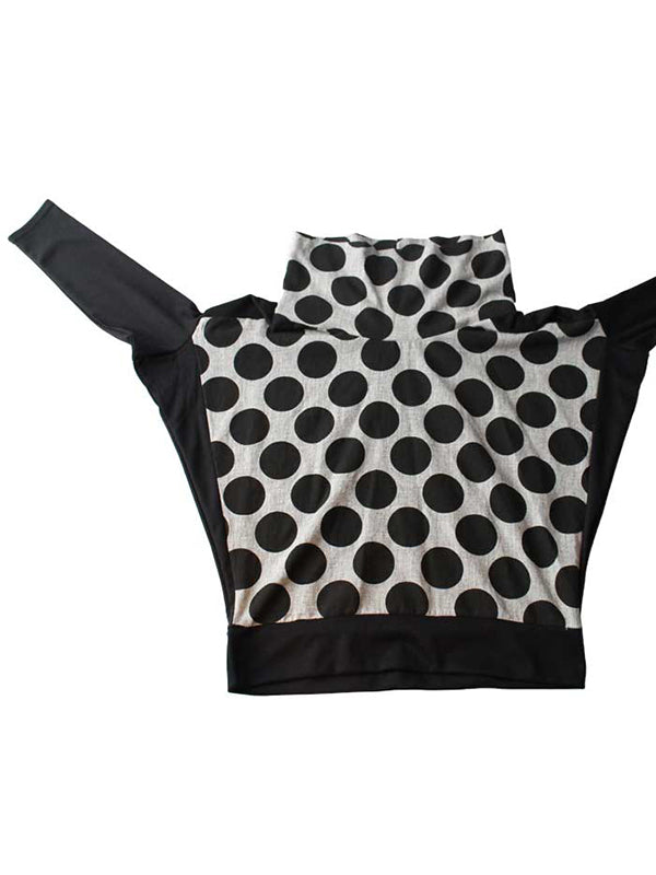 Original Loose Polka-Dot Split-Joint Heaps Collar Long Sleeves T-Shirt Tops