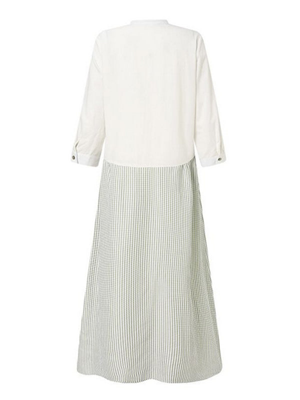 Urban Split-Joint Plaid Long Sleeves Shirt Dress