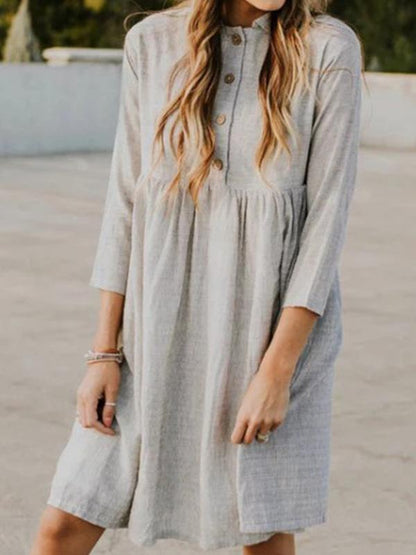 Solid Lapel Seven Sleeves Midi Dress