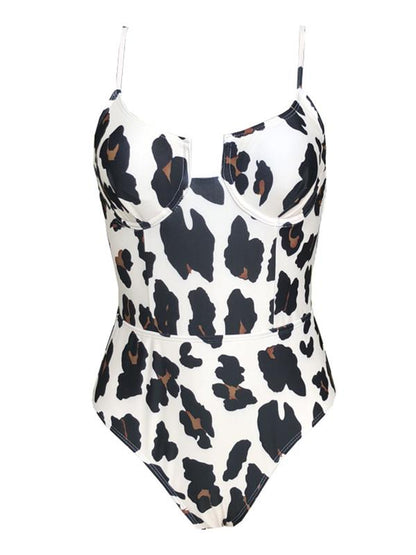 Leopard Printed Balconette One-piece Swimsuit