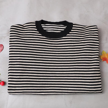 Buykud Ultra-loose Classic Striped Round Neck Blouse