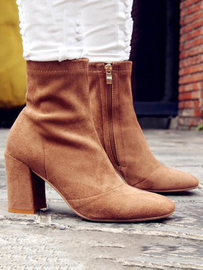 Fashion Solid Zipper Chunky Heel Martin Booties