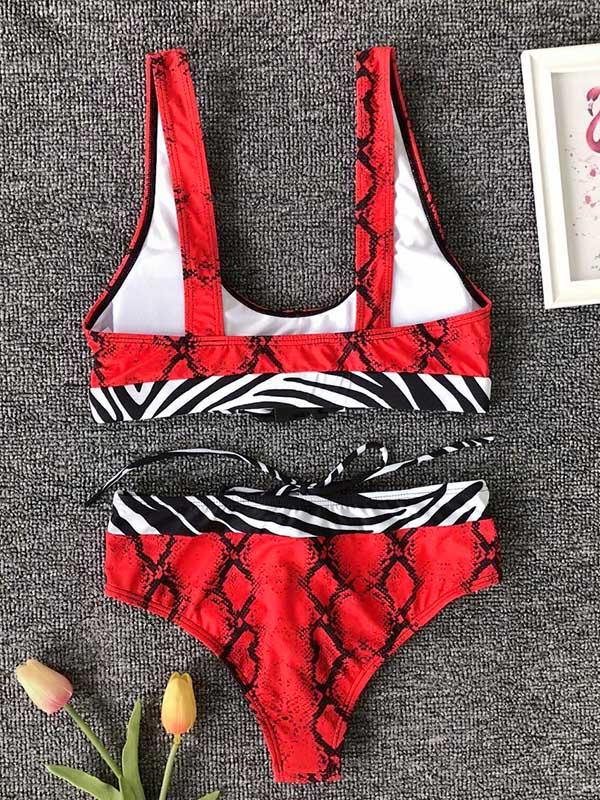 Leopard Print Plug Bandage Split Bikini Swimsuit