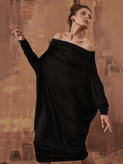 Casual Solid Color Off-The-Shoulder Long Sleeves Midi Dress