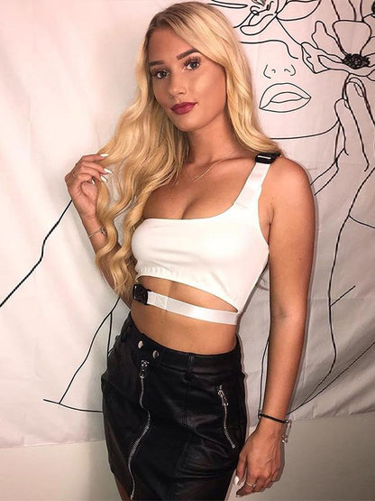 Fashion Punk Solid One-Shoulder Vest Top