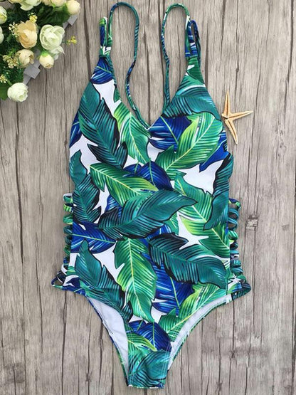 Digital Printed Backless One-piece Swimwear