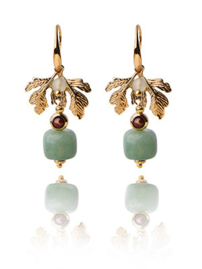 Gold Leaf Green Apple Jewel Pendant Earrings