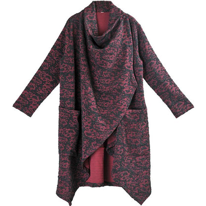 Buykud Irregular Design Retro Jacquard Trench Coat