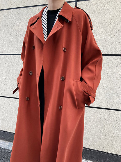 Chic Solid Color Buttoned Tied Notched Collar Long Sleeves Trench Coat