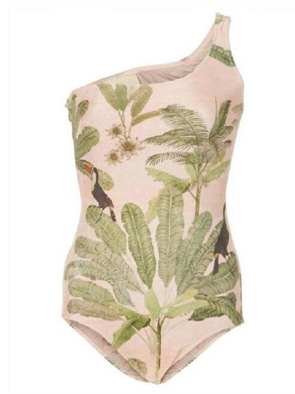 Single Shoulder Printed One-piece Swimwear