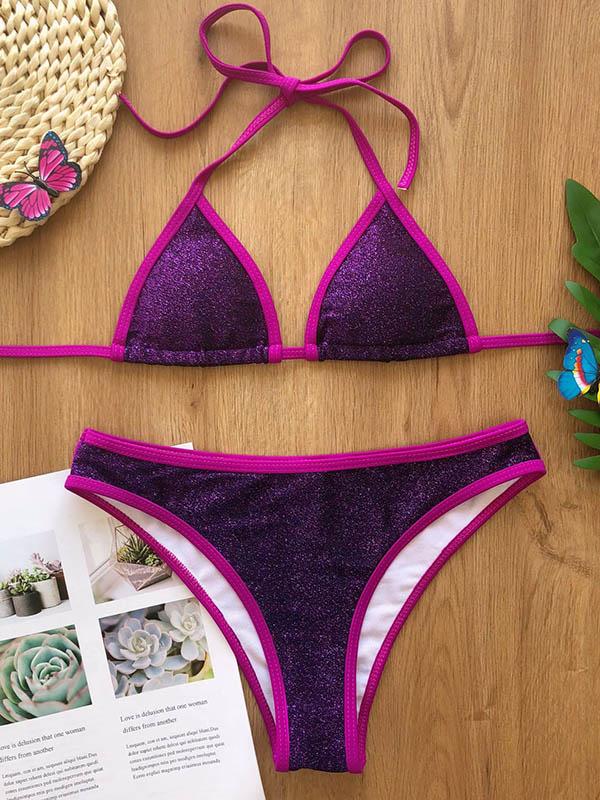Sequined Triangle Split Bikini Swimsuit