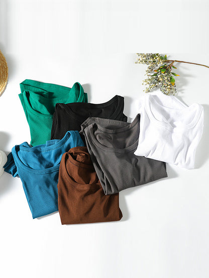Simple Asymmetric Irregular Clipping Round-Neck Short Sleeves T-Shirt
