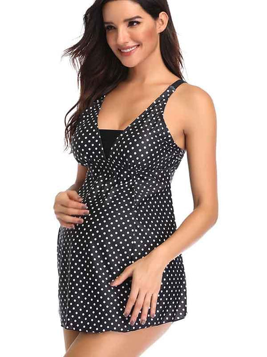 Maternity Polka Dot Bustier Tankini Swimsuit