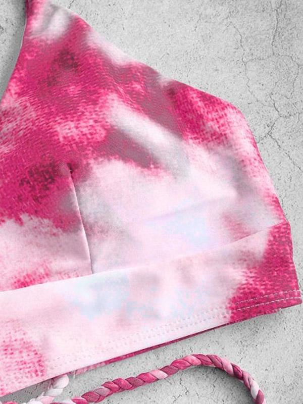 Tie-Dyed Bandage Backless Split Bikini Swimsuit