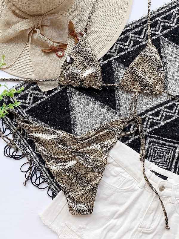 Sexy Solid Color Diamond Bikini Bandage Split Swimsuit
