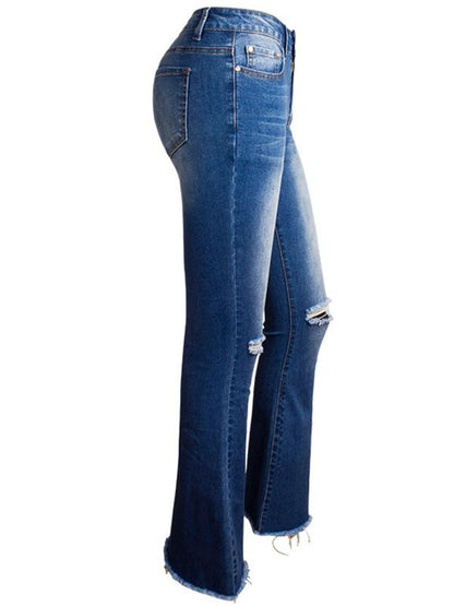 Ripped Bell-bottom Jean Pants