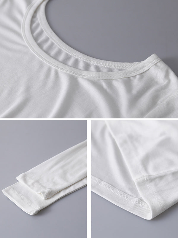 Casual Solid Color Long Sleeves Round-Neck T-Shirt Tops