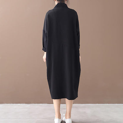 Buykud Irregular Stitching Casual Turtleneck Loose Dress