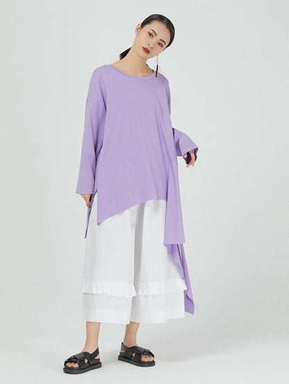 Loose Cropped Solid Color Long Sleeve T-Shirt