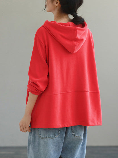 Casual Solid Color Long Sleeves Drawstring Hoodies