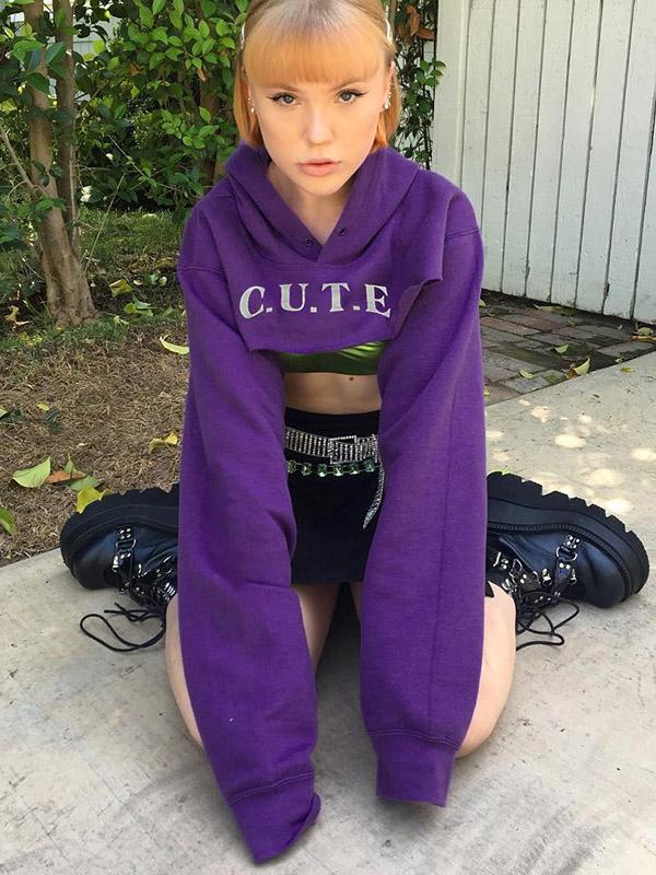 Letter Printed Bare Midriff Hoodie