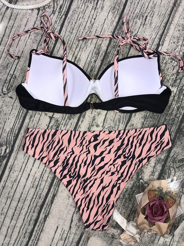 Leopard Print Split-Joint Split Bikini Swimsuit
