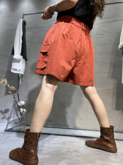 Casual With Pocket Solid Color Wide Leg Shorts