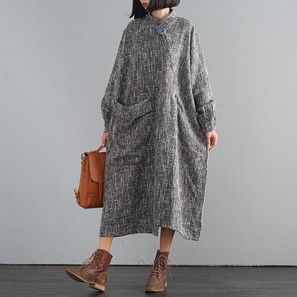 Buykud Large Pocket Irregular Casual Loose Dress