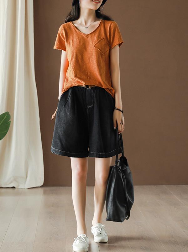 Vintage Bamboo Cotton Solid T-Shirt