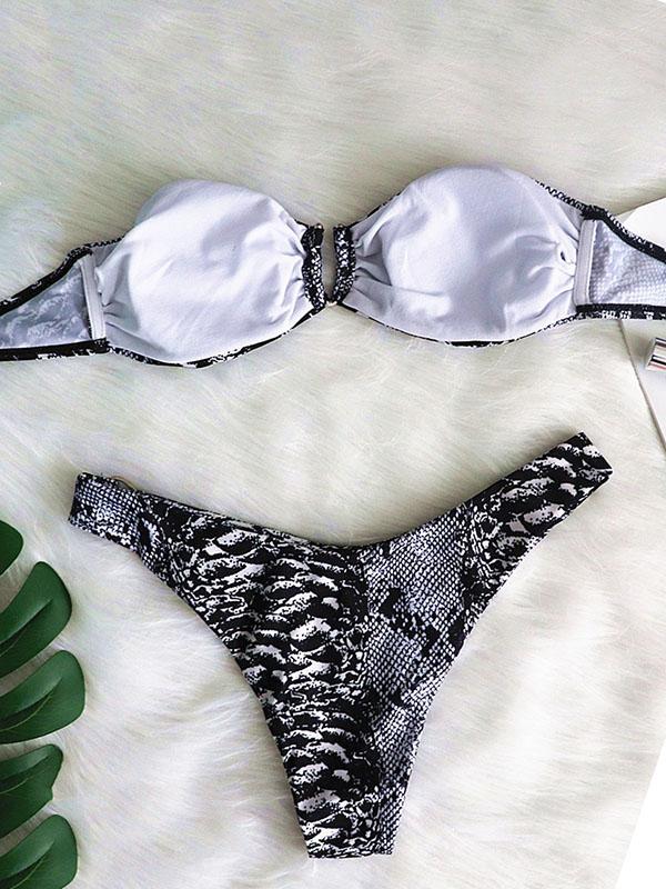 Snake-Print Bandeau Bikini Swimsuit