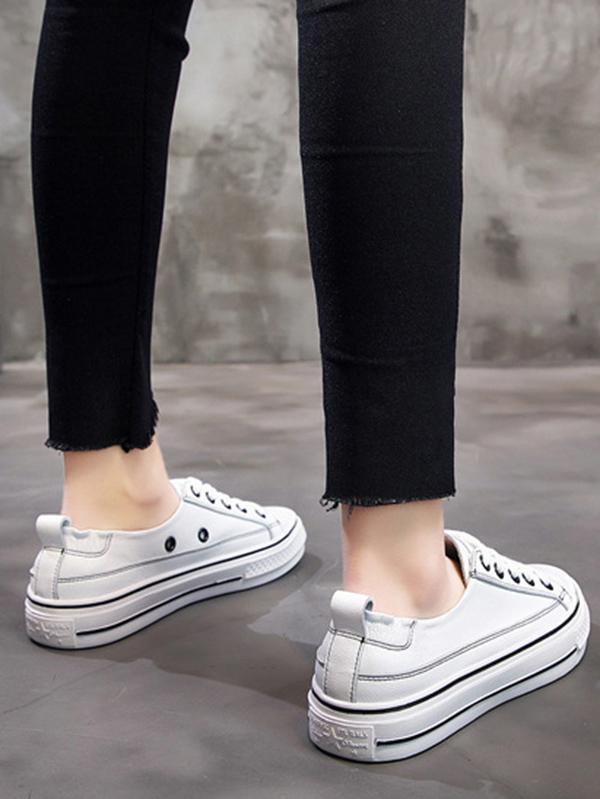 Lace Up Pu Leather Sneakers