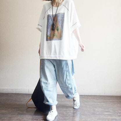 Cotton Print Cartoon Half Sleeve Blouse