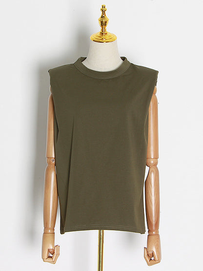 Casual Solid Color Round-Neck Cap Sleeve Vest Tops